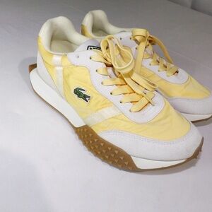 Lacoste Pale Yellow & White Low-Top Runner Sneakers